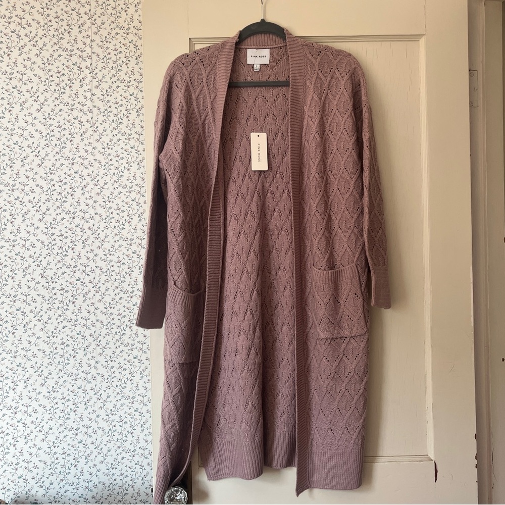 Pink Rose Textured Cardigan Oversized Cardigan Chunky Sweater Size Large NWT